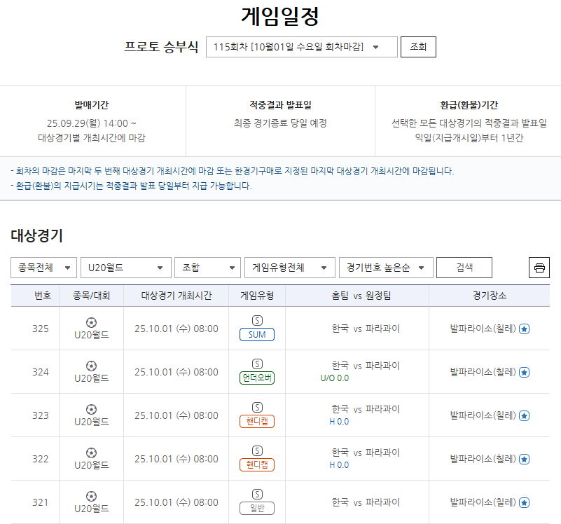 ‘U-20 월드컵 16강 진출 분수령’ 한국-파라과이전 대상 프로토 승부식 115회차 마감 임박